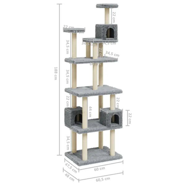 Vidaxl cat tree with sisal scratching posts light grey 188