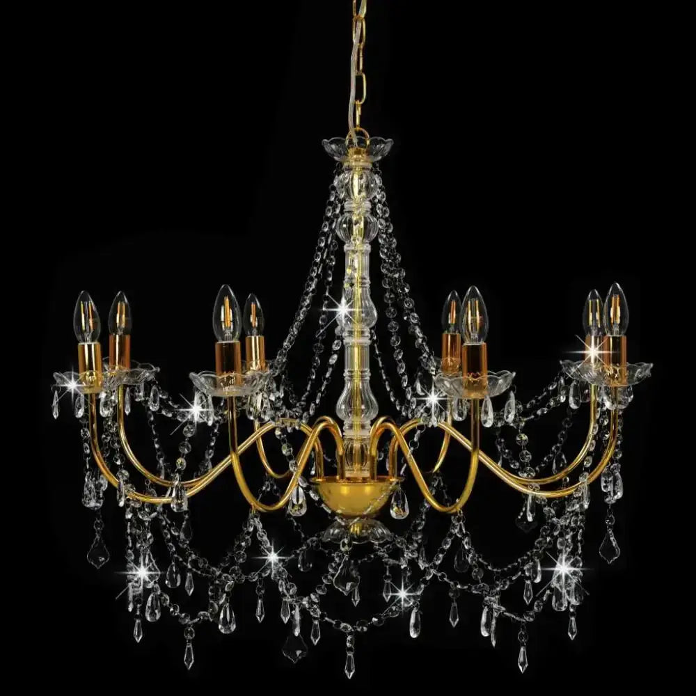 Vidaxl chandelier with beads golden 8 x e14 bulbs Nexellus