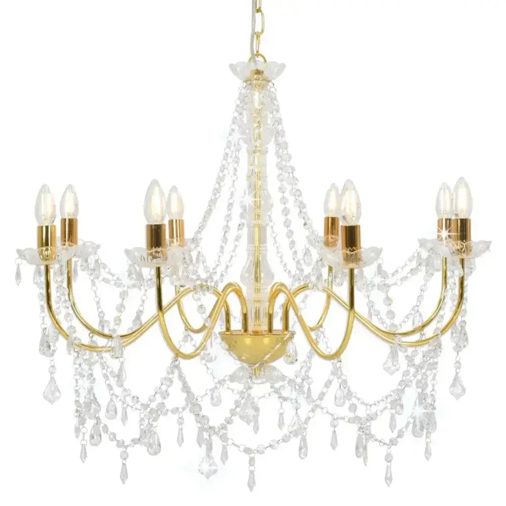 Vidaxl chandelier with beads golden 8 x e14 bulbs Nexellus