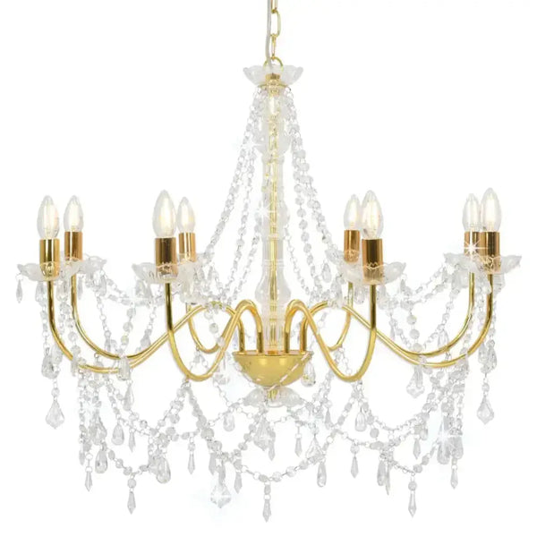 Vidaxl chandelier with beads golden 8 x e14 bulbs Nexellus