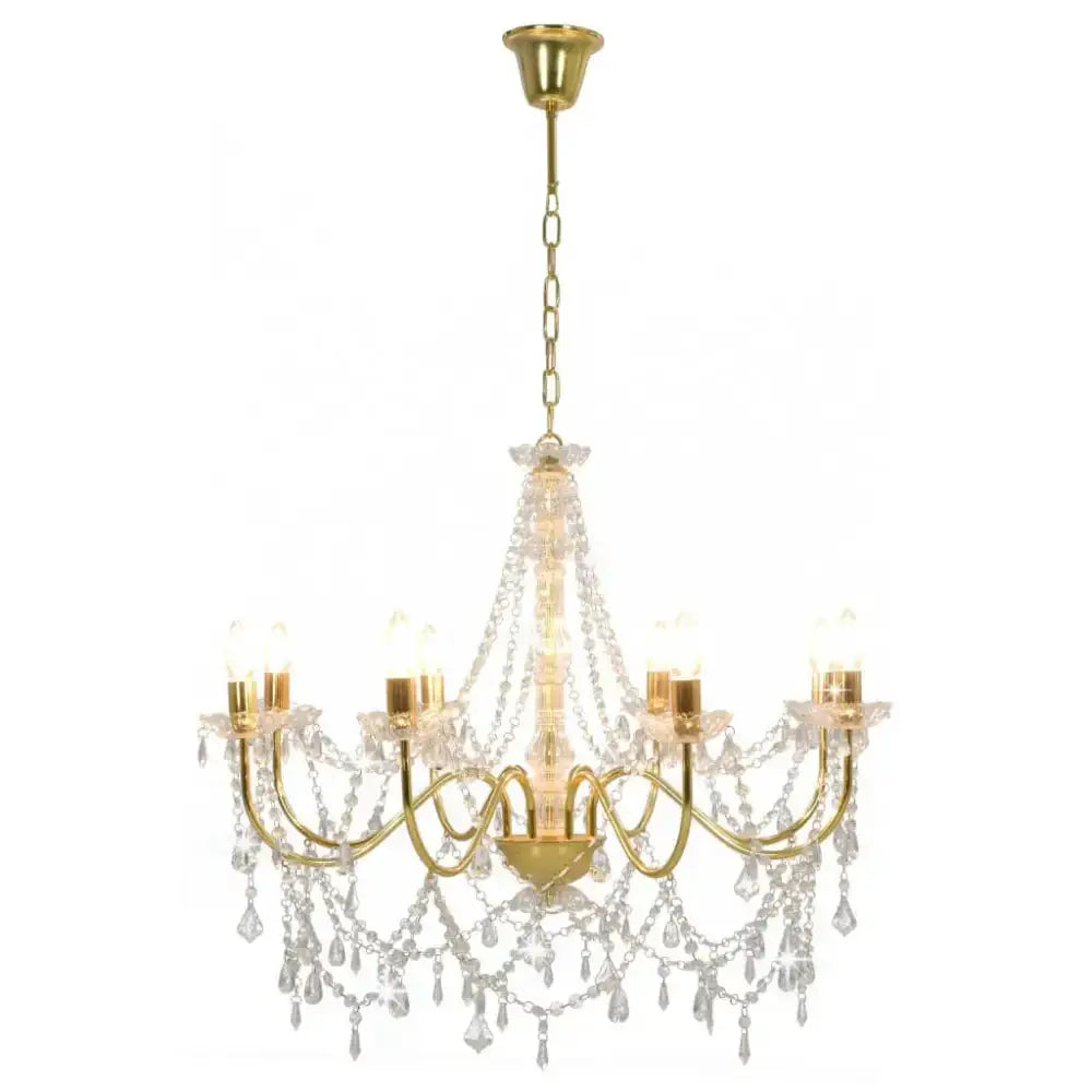 Vidaxl chandelier with beads golden 8 x e14 bulbs Nexellus