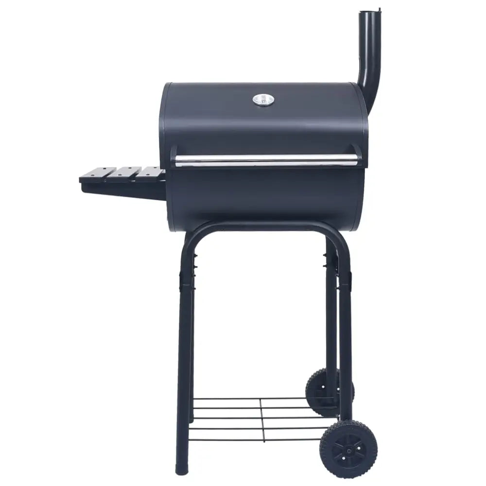 Vidaxl charcoal bbq grill smoker with bottom shelf black