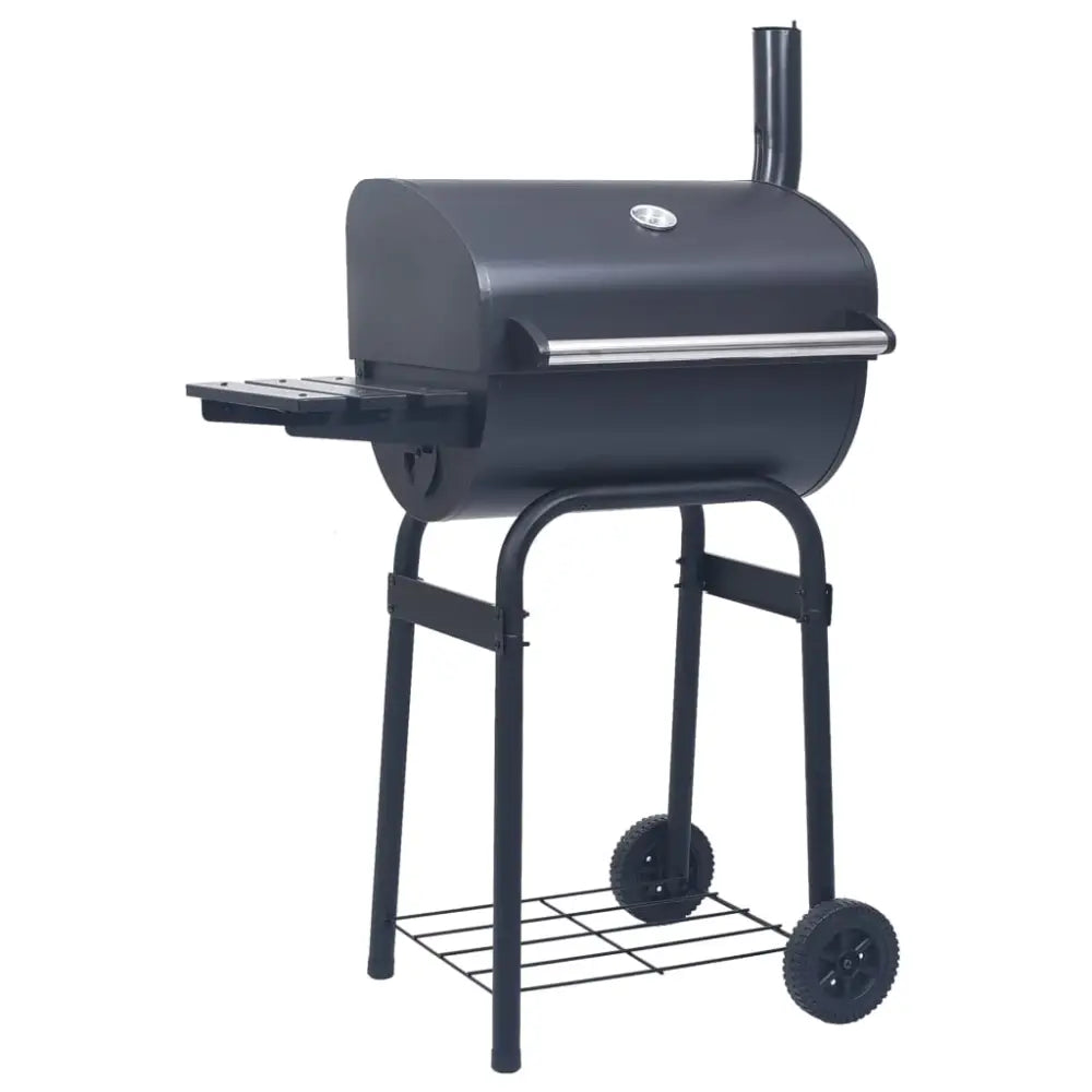 Vidaxl charcoal bbq grill smoker with bottom shelf black