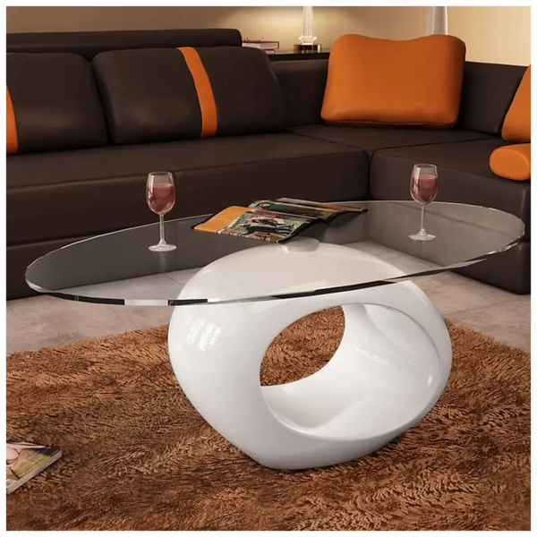 vidaXL Coffee Table with Oval Glass Top High Gloss White Nexellus