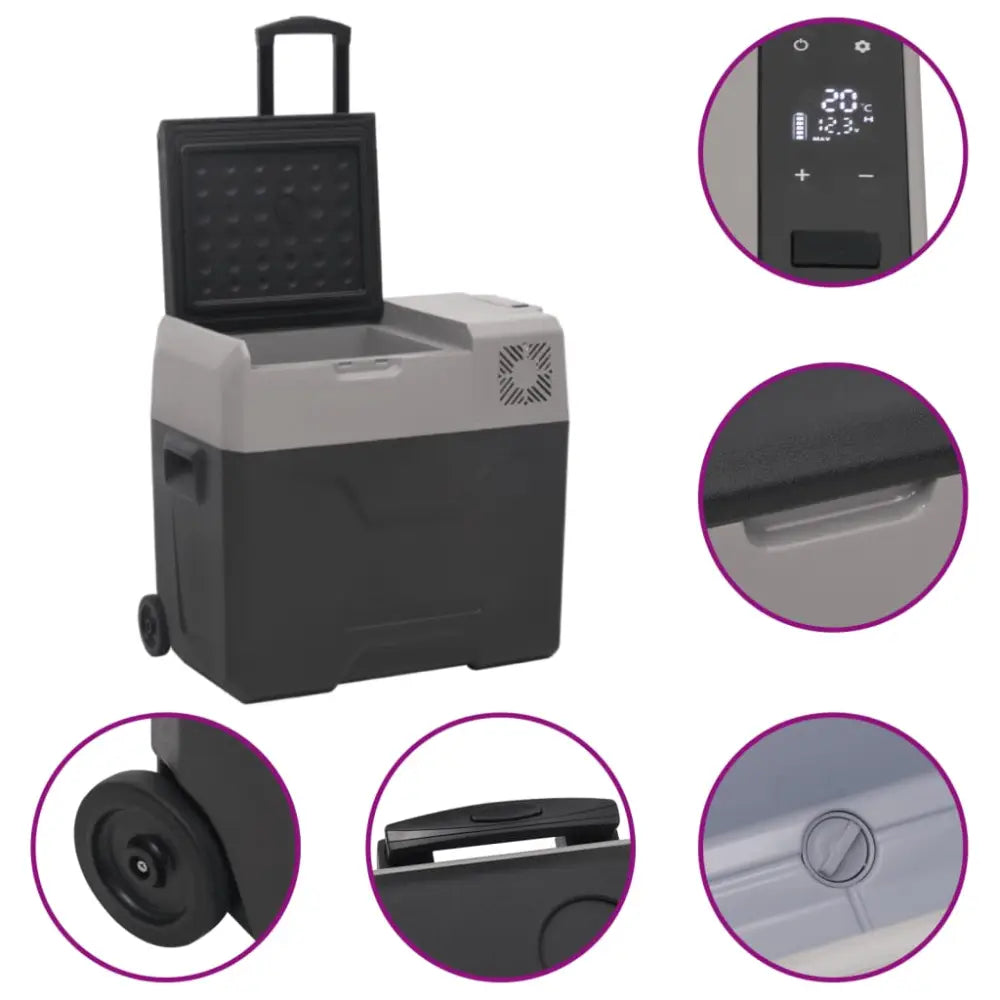 Vidaxl cool box with wheel and adapter black&grey 50 l