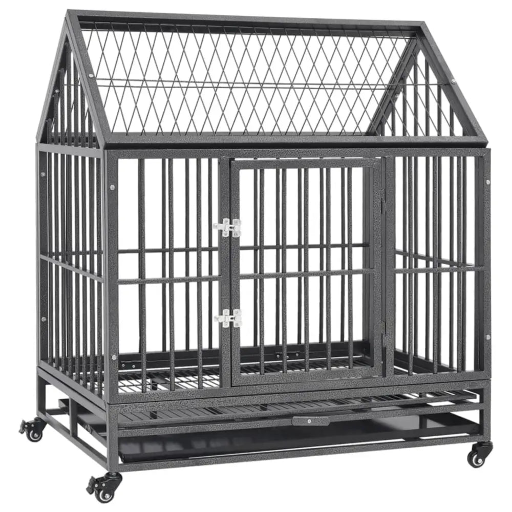 Vidaxl dog cage with wheels and roof steel 92x62x106 cm