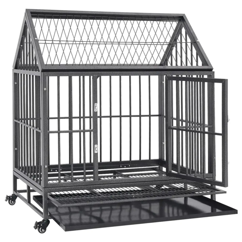 Vidaxl dog cage with wheels and roof steel 92x62x106 cm