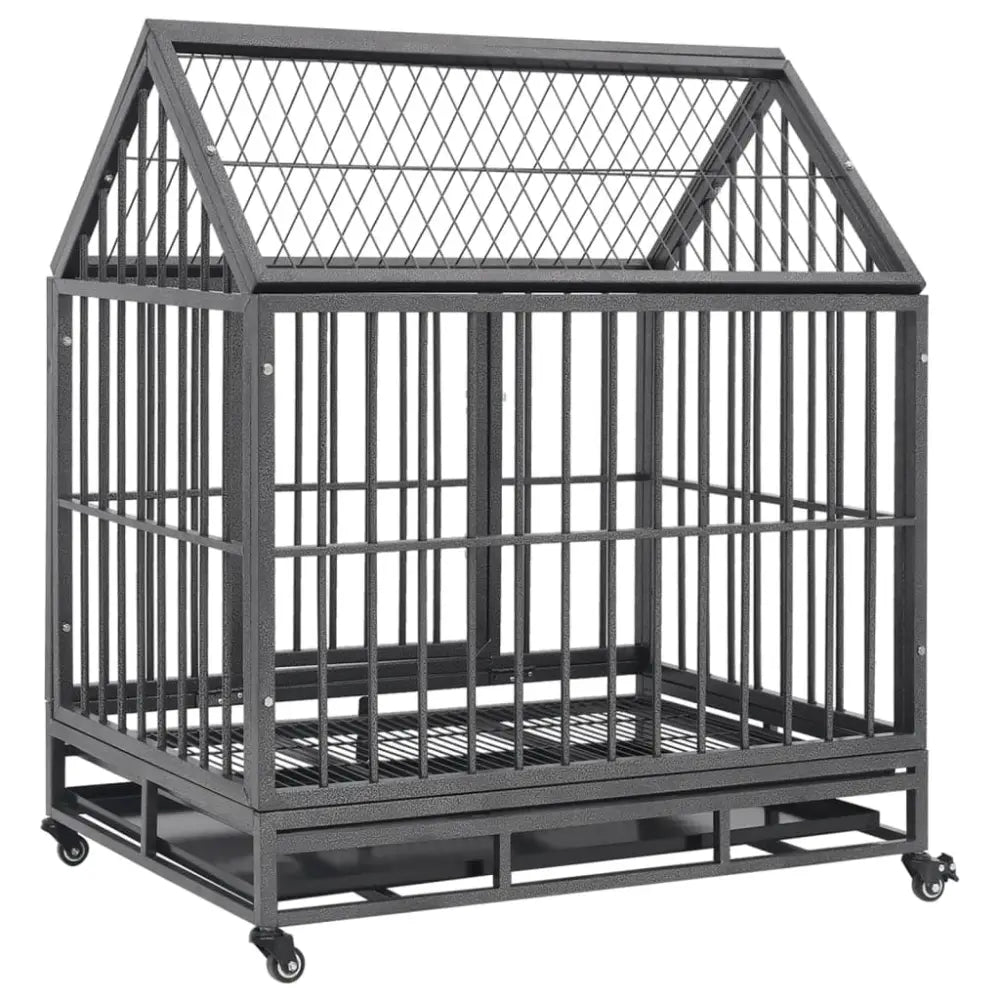 Vidaxl dog cage with wheels and roof steel 92x62x106 cm