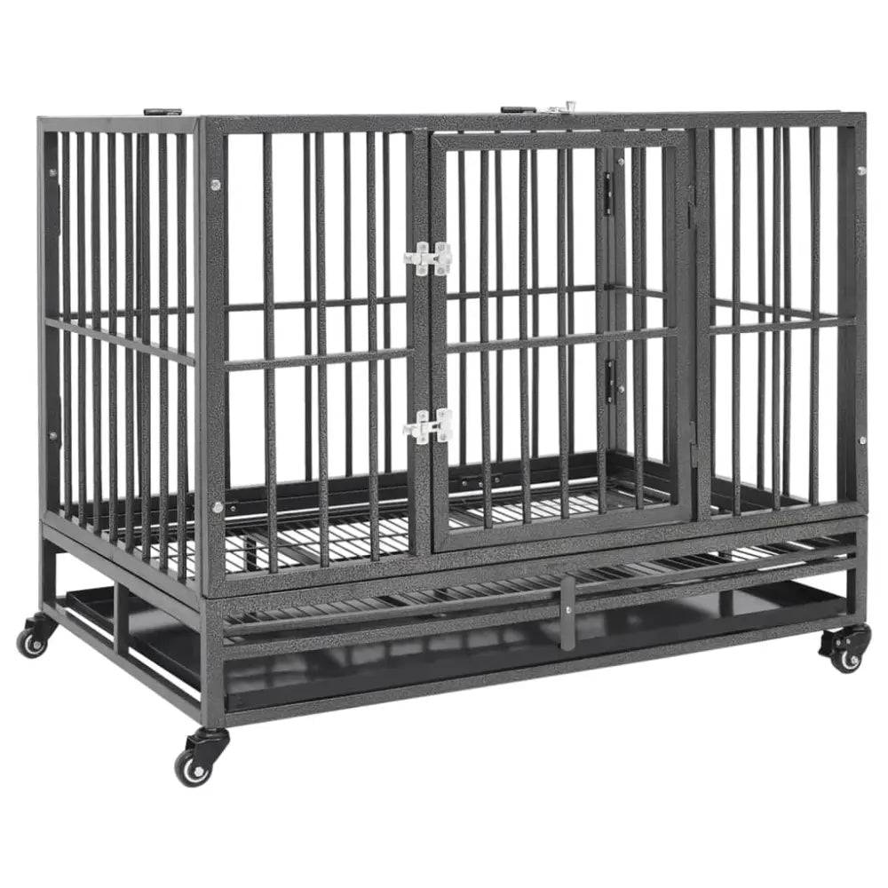 Vidaxl dog cage with wheels steel 102x72x85 cm - Black