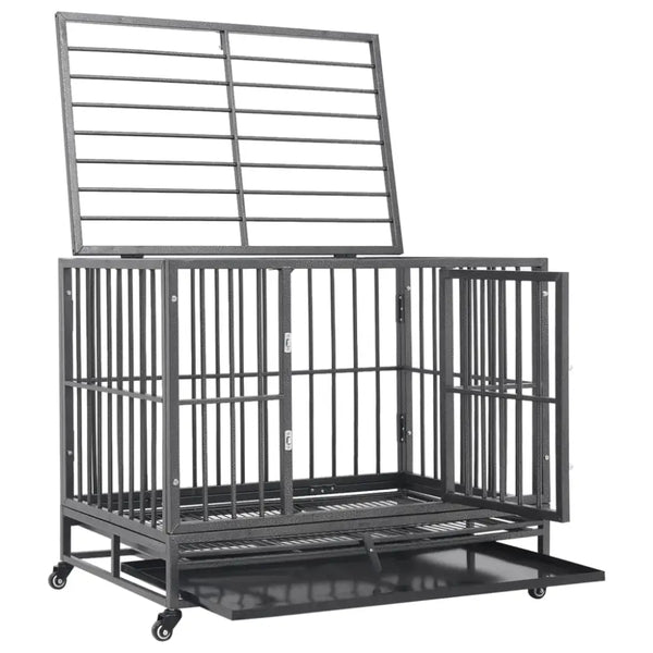 Vidaxl dog cage with wheels steel 102x72x85 cm - Black