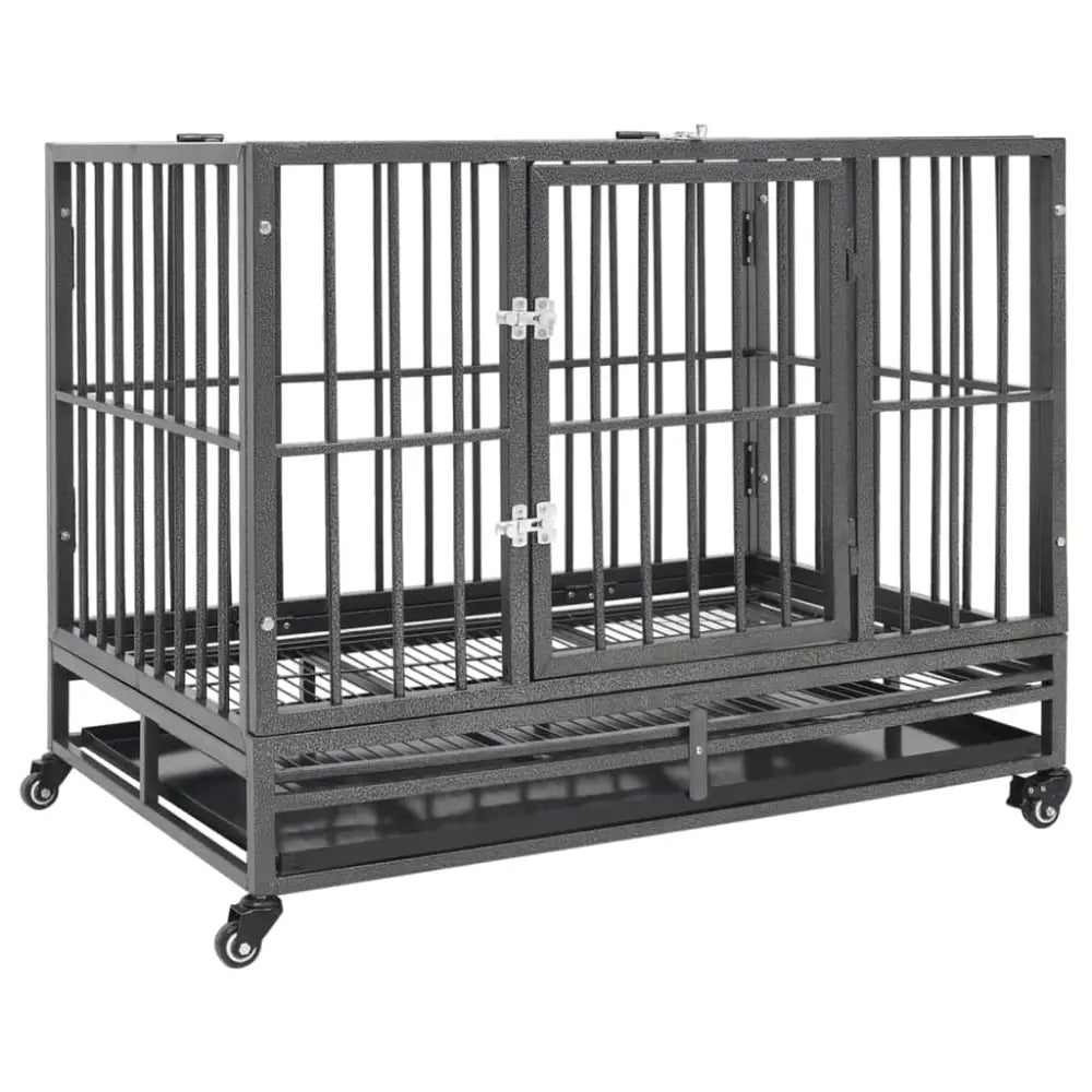 Vidaxl dog cage with wheels steel 92x62x76 cm - Black