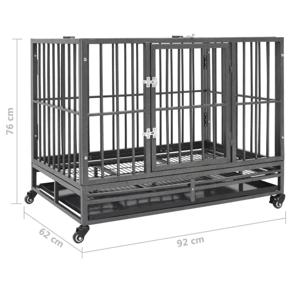 Vidaxl dog cage with wheels steel 92x62x76 cm - Black