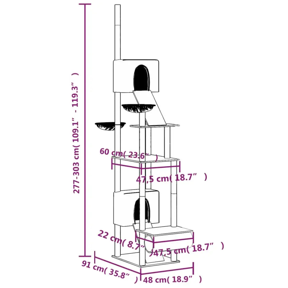 Vidaxl floor to ceiling cat tree cream 277-303 cm - Cream