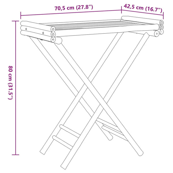 Vidaxl folding tray table 70.5x42.5x80 cm bamboo - Brown