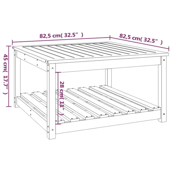 Vidaxl garden table black 82.5x82.5x45 cm solid wood pine Nexellus