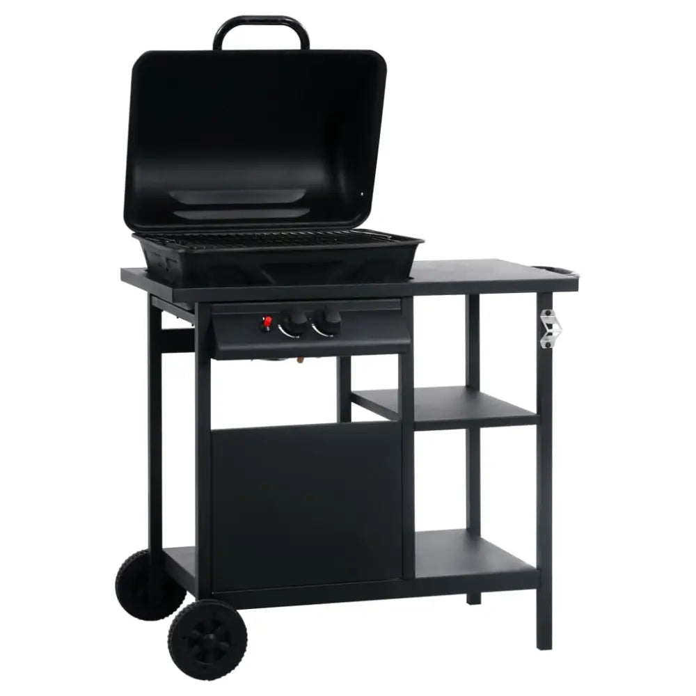 Vidaxl gas bbq grill with 3-layer side table black - Black