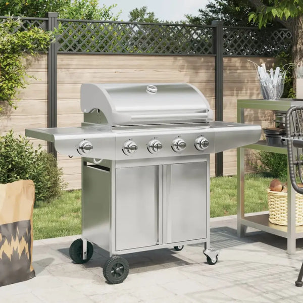 Vidaxl gas bbq grill with 5 burners silver stainless steel