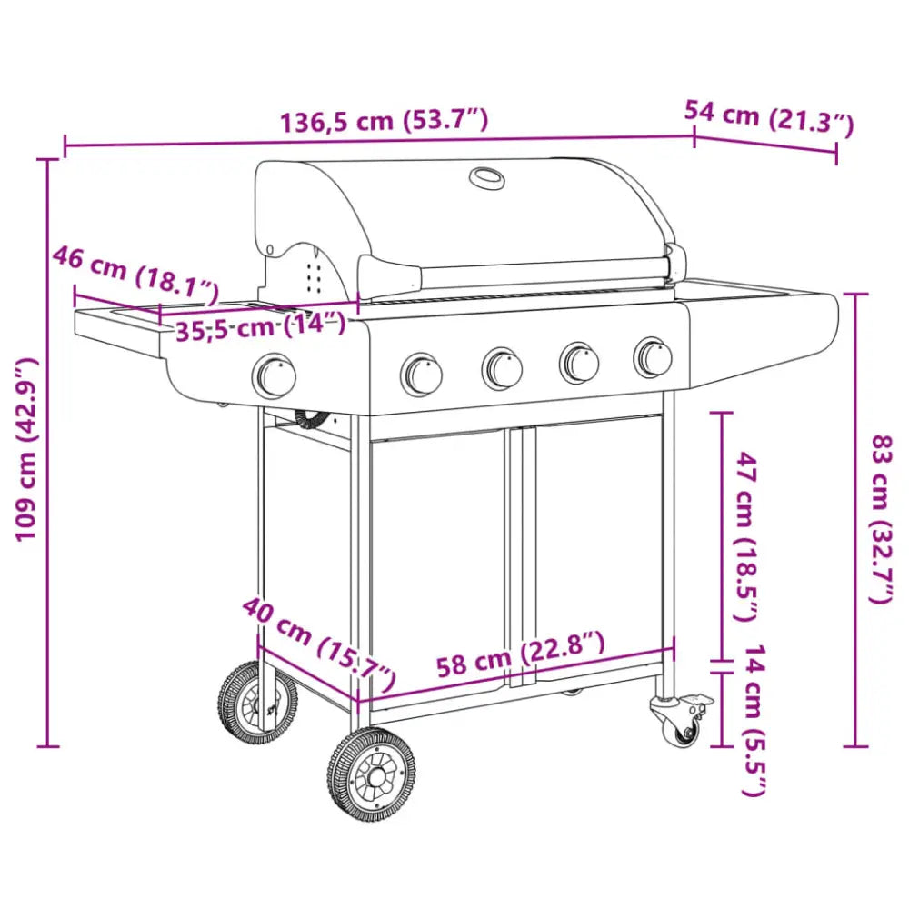 Vidaxl gas bbq grill with 5 burners silver stainless steel