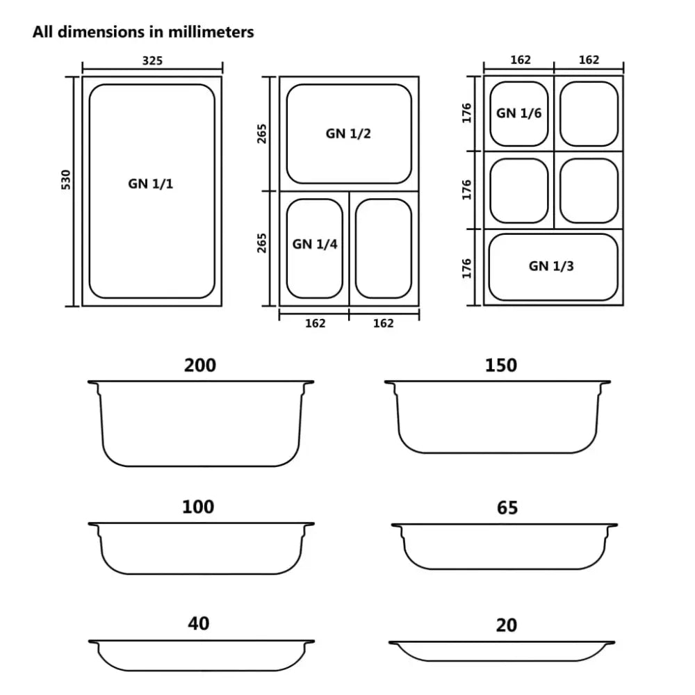 Vidaxl gastronorm containers 12 pcs gn 1/4 40 mm stainless