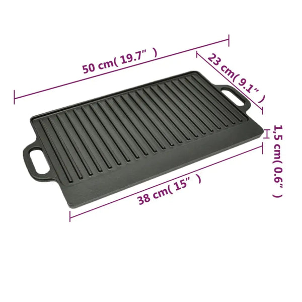 Vidaxl grill platter cast iron reversible 50x23 cm - Black