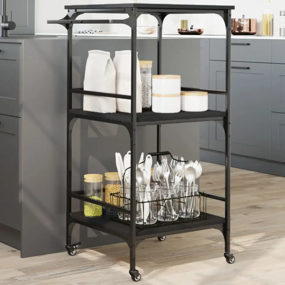 Vidaxl kitchen trolley black 60.5x50x105 cm engineered wood