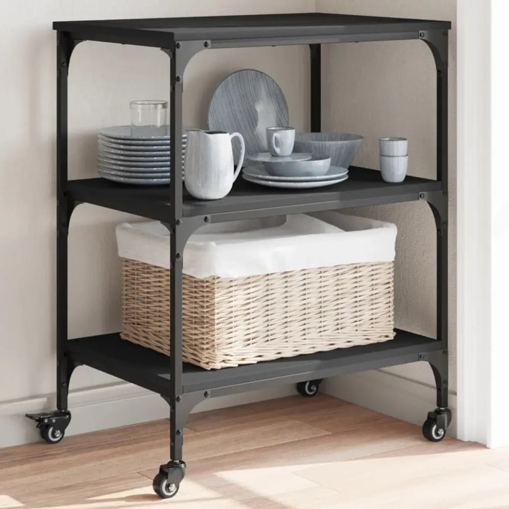 Vidaxl kitchen trolley black 60x41x76 cm engineered wood