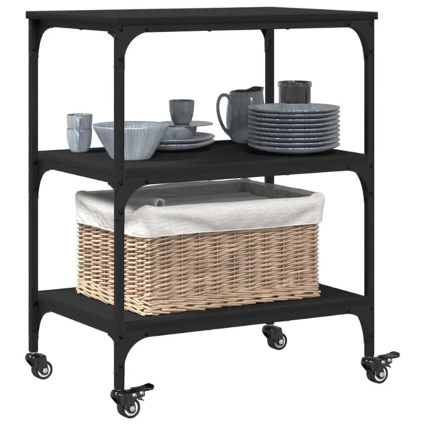 Vidaxl kitchen trolley black 60x41x76 cm engineered wood