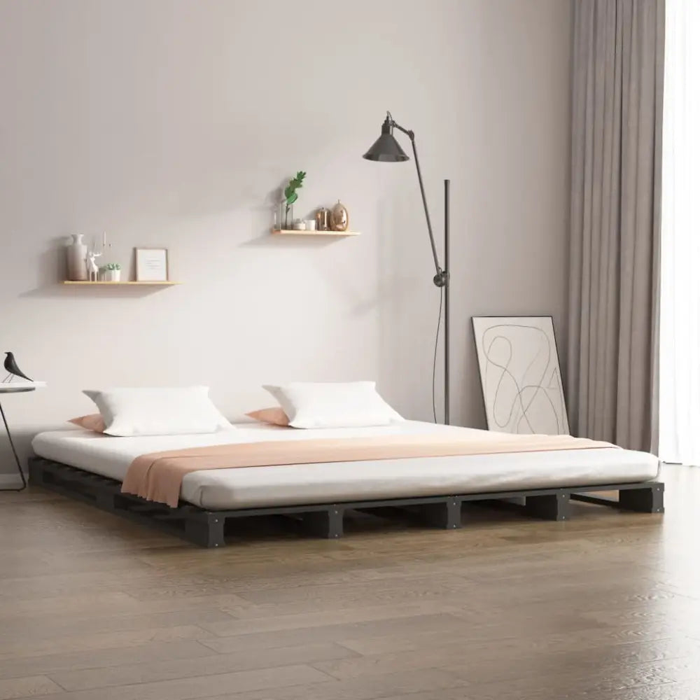 vidaXL Pallet Bed Grey 140x190 cm Solid Wood Pine Nexellus