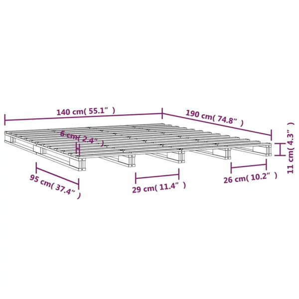 vidaXL Pallet Bed Grey 140x190 cm Solid Wood Pine Nexellus