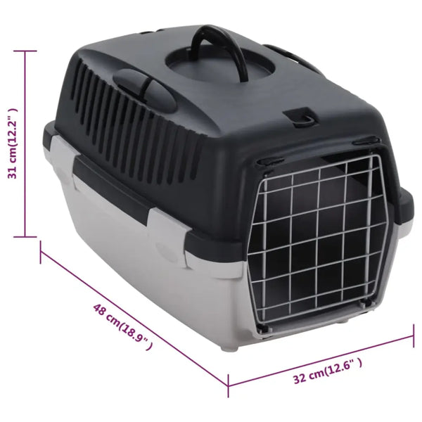 Vidaxl pet transport box grey and black 48x32x31 cm pp