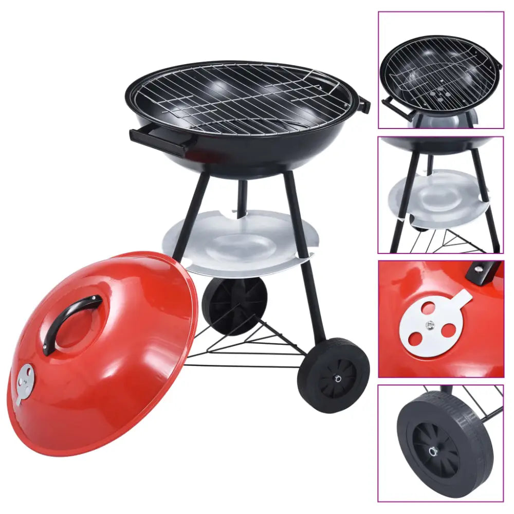 Vidaxl portable xxl charcoal kettle bbq grill with wheels