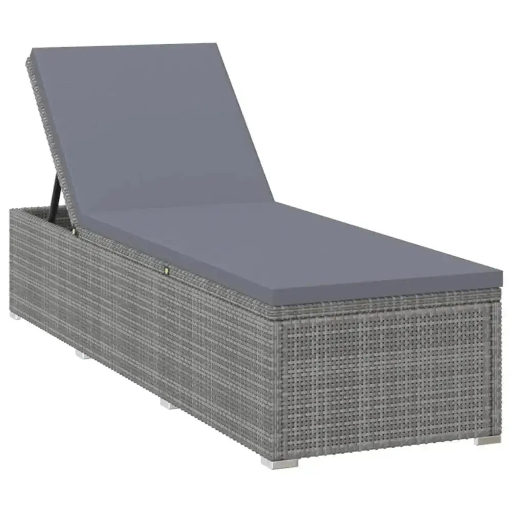 Vidaxl sun lounger with cushion and tea table poly rattan grey Nexellus