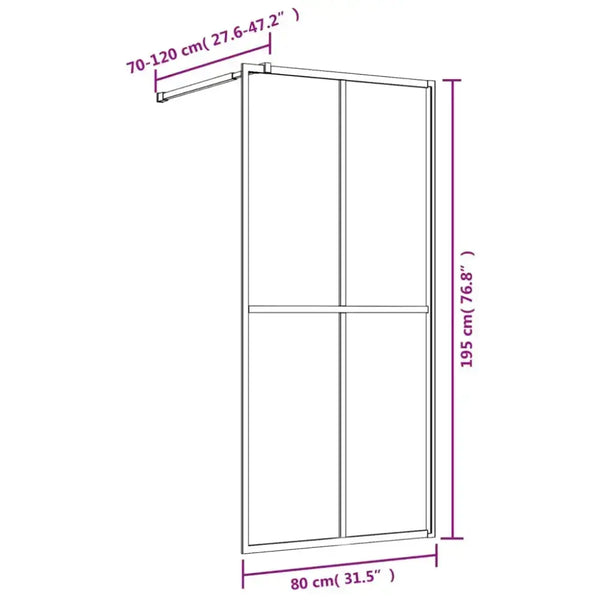 Vidaxl walk-in shower wall with clear esg glass gold 80x195 cm Nexellus