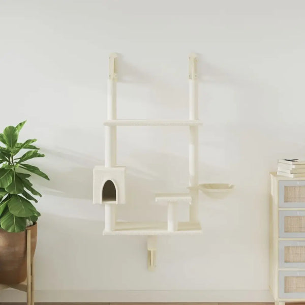 Vidaxl wall-mounted cat tree with scratching post cream 153