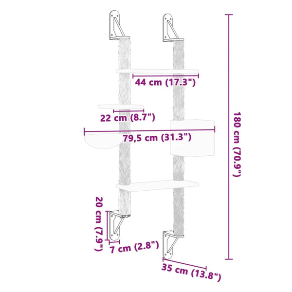 Vidaxl wall-mounted cat tree with scratching post cream 180