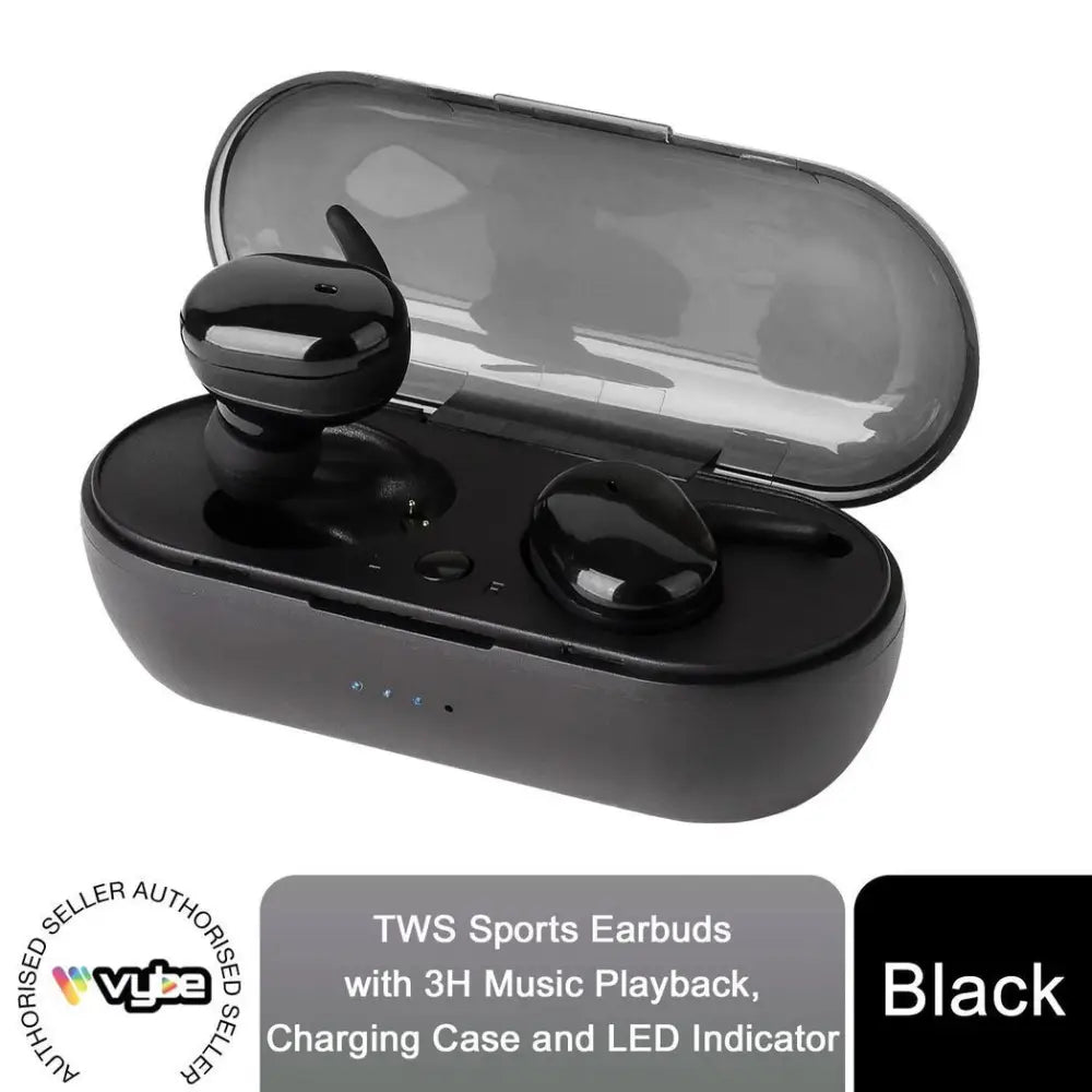 Vybe tws sports earbuds with 3h playback charging case &