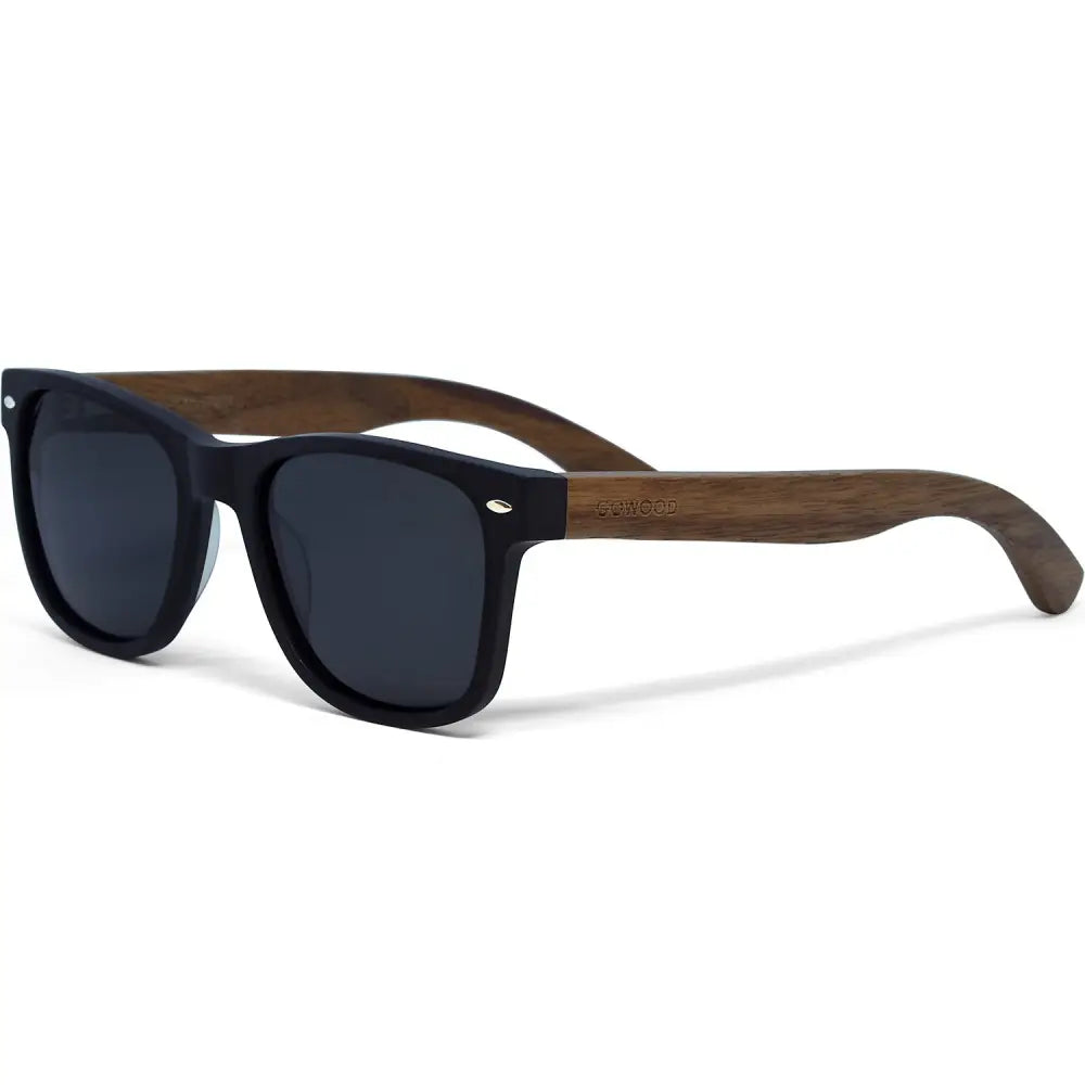 Walnut wood classic style sunglasses with black polarized