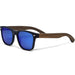 Walnut wood classic style sunglasses with blue mirrored