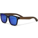 Walnut wood classic style sunglasses with blue mirrored