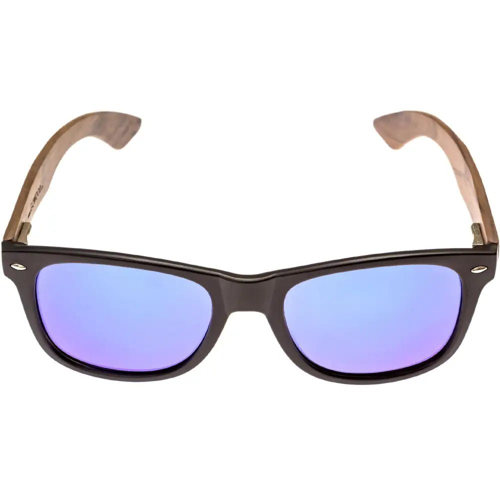 Walnut wood classic style sunglasses with blue mirrored