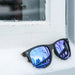 Walnut wood classic style sunglasses with blue mirrored