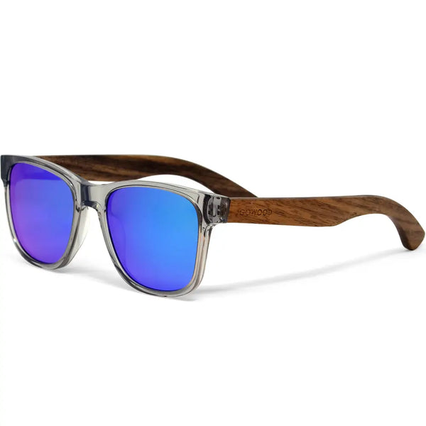 Walnut wood classic style sunglasses with semi-transparent