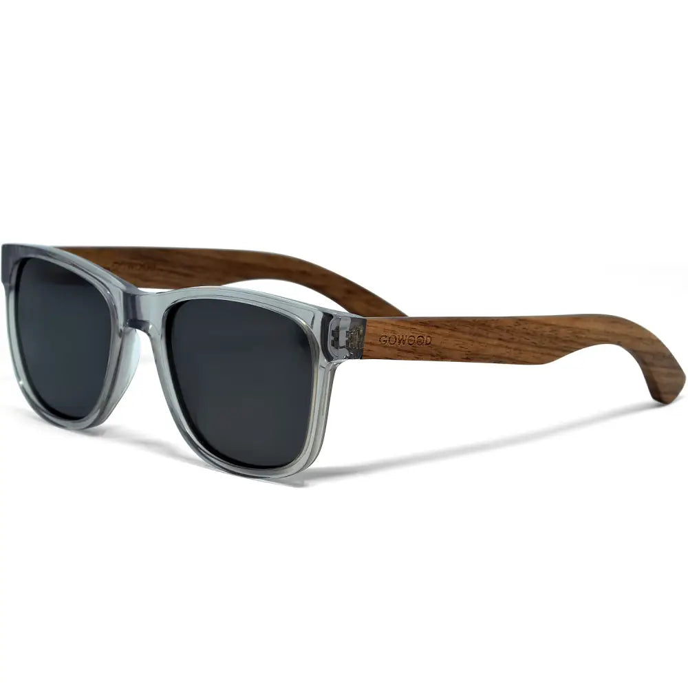 Walnut wood classic style sunglasses with semi-transparent