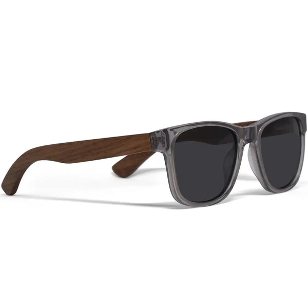 Walnut wood classic style sunglasses with semi-transparent