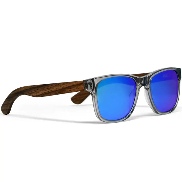 Walnut wood classic style sunglasses with semi-transparent