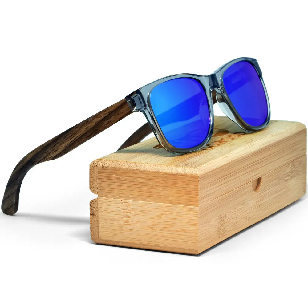 Walnut wood classic style sunglasses with semi-transparent