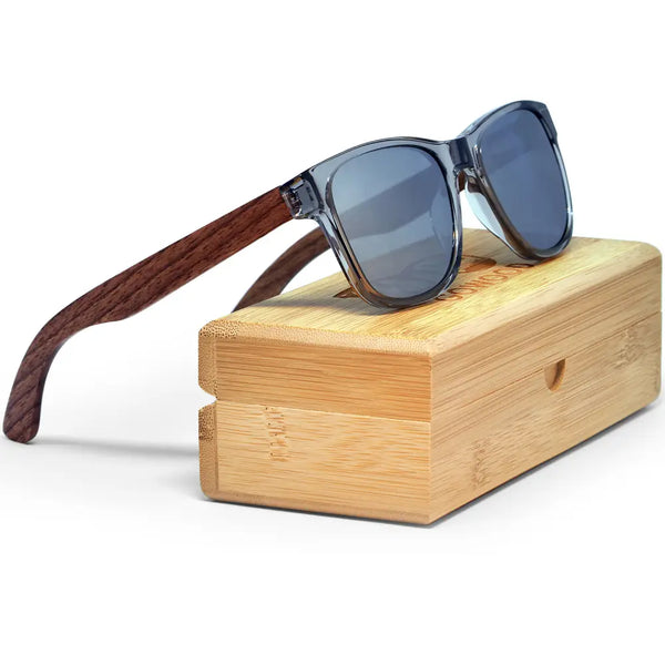 Walnut wood classic style sunglasses with semi-transparent