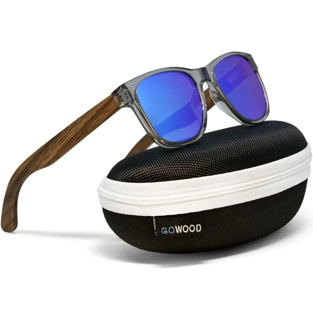 Walnut wood classic style sunglasses with semi-transparent