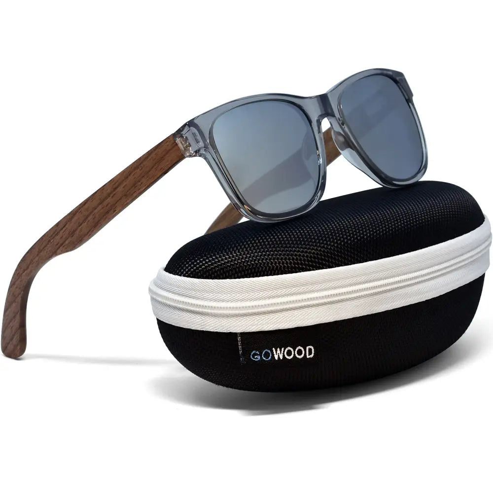 Walnut wood classic style sunglasses with semi-transparent