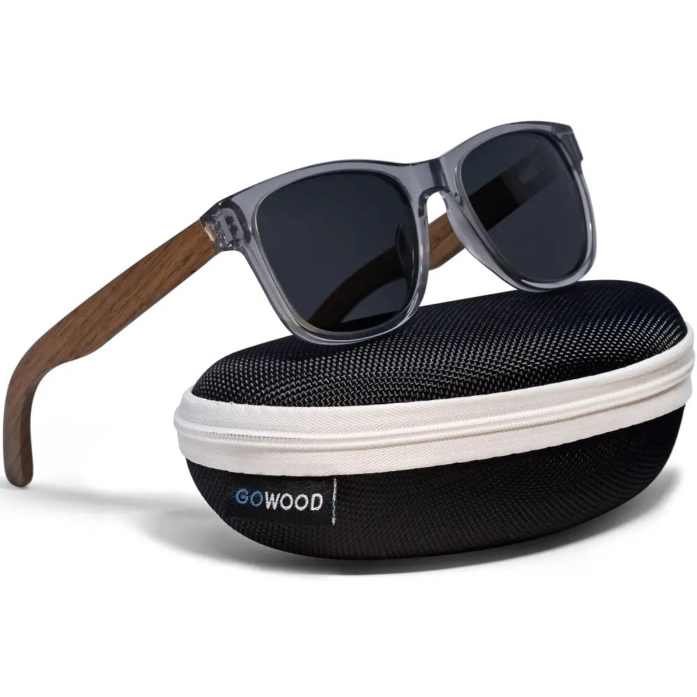 Walnut wood classic style sunglasses with semi-transparent